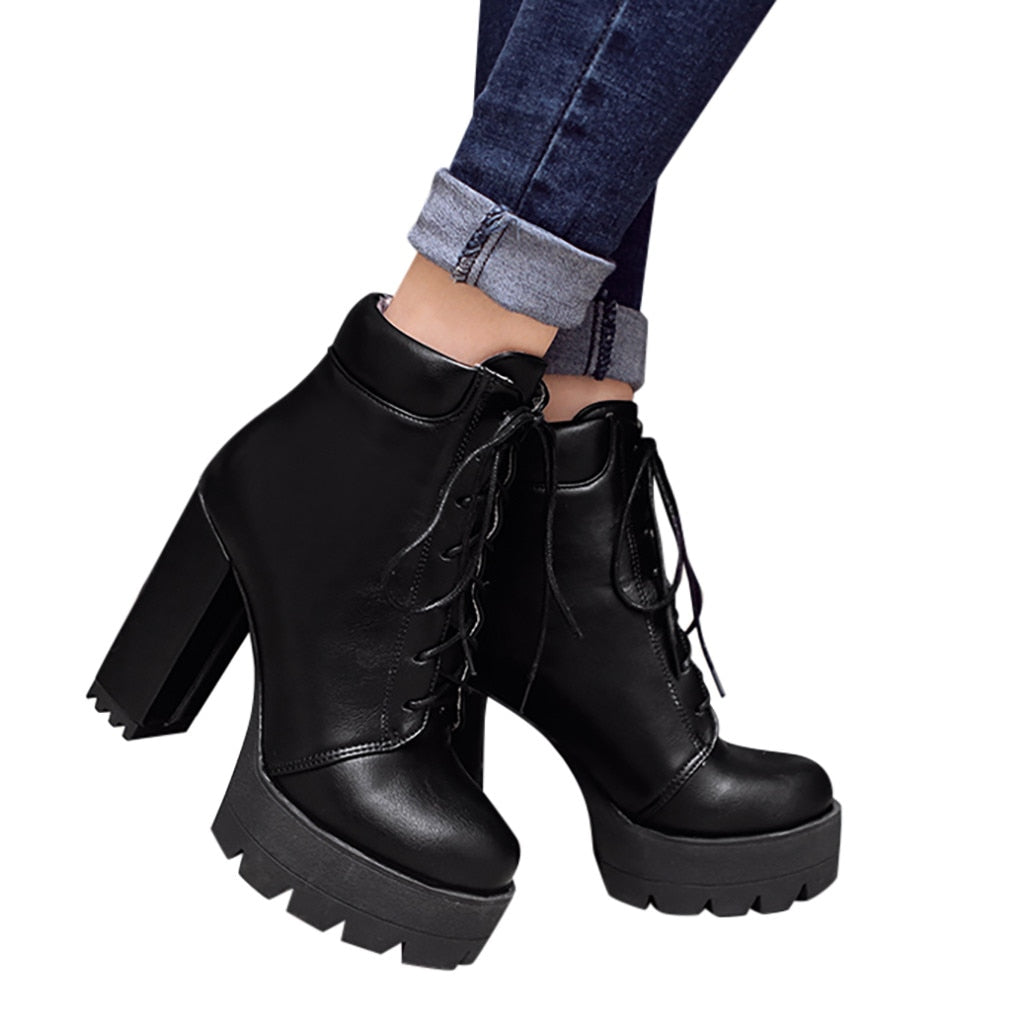 Round Toe Ankle Boots. Women's Lace-Up Winter Shoes. WickedYo